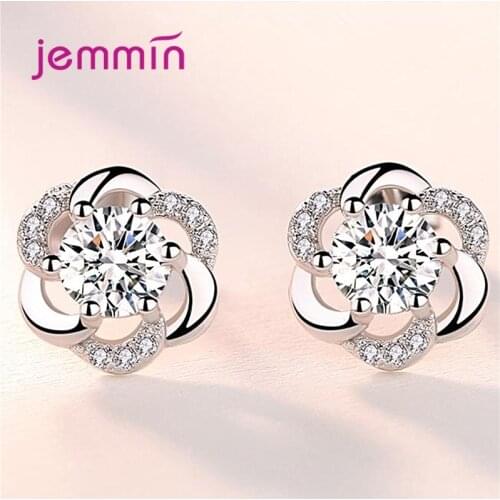 925 Sterling Silver Luxury Flower Stud Earrings For Women Girls Wedding Engagement CZ Cubic Zirconia Fashion Jewelry