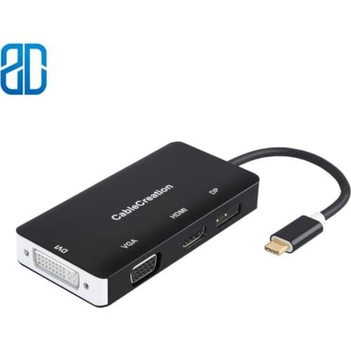 4 in 1 USB-C Type C to HDMI 4K +DP 4K +DVI +VGA Adapter Thunderbolt 3 Compatible Male to Female DP MacBook Pro/MacBook/Yoga 920