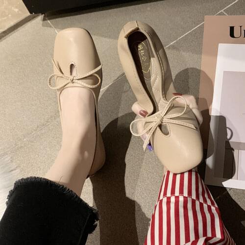 Women Flats Ballet Shoes Breathable Square Toe Moccasins Thick Heels Solid Color Flat Ballerina Shallow Casual Female Shoes
