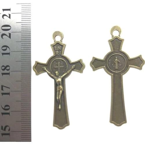 Freeshipping wholesale alloy rosary pendant cross, silver religious catholic parts charm crucifix cross, St. Benedict cross