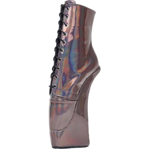 7" High Ballet Heel Boots Platform Cross-tied Holographic Sexy Ankle Boots Size 36-46