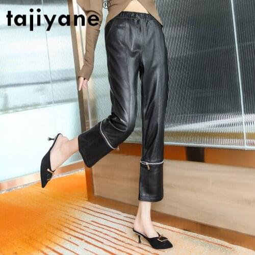 Streetwear Bottoms Women Pants Real Sheepskin Trousers Woman Leather Wide Leg Pants Womens Trousers Ropa Mujer TN1310