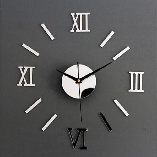 Roman Numerals Frameless Large Acrylic Mirror Surface 3D DIY Wall Clock Home Office School Wall Decor Clock Stickers Home Decor
