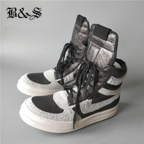 Black& Street Exclusive Customized High Top Limited genuine leather snowflake suede leather patchwork punk Boots