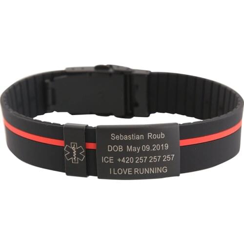 Personalized Custom Child Kids SOS ID Safety Wristband Black Bracelet Baby Kid Engraved Silicone Armband wrist Band Children Boy