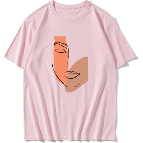 Skuggans Creation Face Line Art T Shirt Women Summer Casual Tops Female T-shirt O-neck Abstract Simple Tshirts Korean Clothes