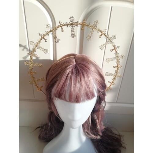 Masquerade Show Take Photo Gold Lolita Halo Aperture Headdress Goddess Props Virgin Mary Cosplay Queen Hair Head Crown Headband