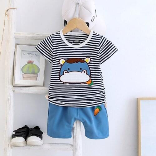Cotton Clothes Baby Boys Girls Summer Children Cartoon strips T Shirts Shorts 2Pcs/sets Infant Kids Fashion Toddler Tracksuits