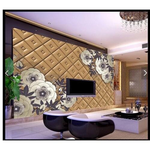 Customized 3d photo wallpaper 3d wall mural wallpaper Brown solid soft package of TV setting wall living room decoration