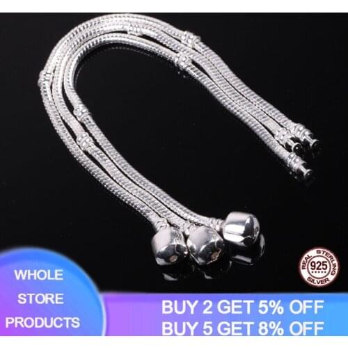 Famous European Brand 1pcs Bracelet With Certificate Authentic 925 Silver 3mm Basic Chain Fit DIY Charms Bracelet For Women Gift