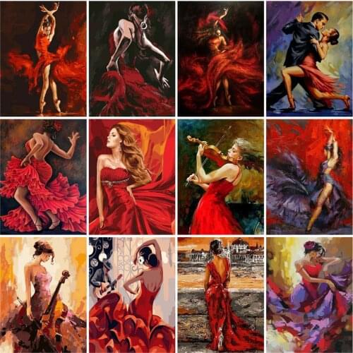 HUACAN Oil Painting By Numbers Girl DIY Pictures By Number Drawing On Canvas Hand Painted Paintings Dance Home Decoration