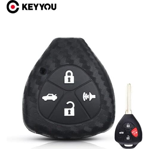 KEYYOU Key Rings Carbon Silicone Car Key Case For Toyota Yaris Tarago Camry Corolla RAV4 Crown Avalon Venza 4 Buttons