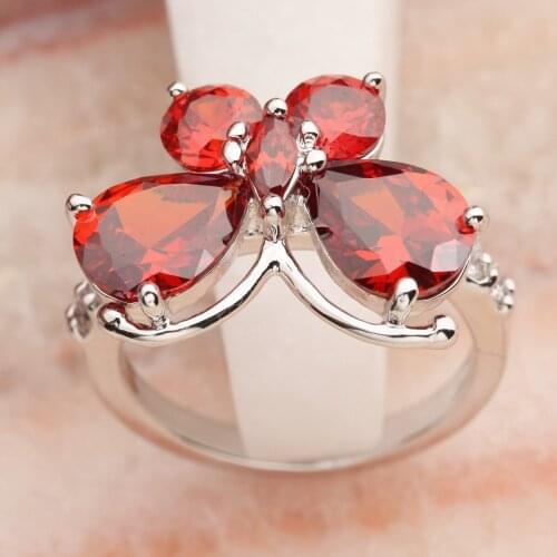 Scalewing Red Garnet 7*5mm Semi-precious Stone Silver Cool For Women Ring Q2230