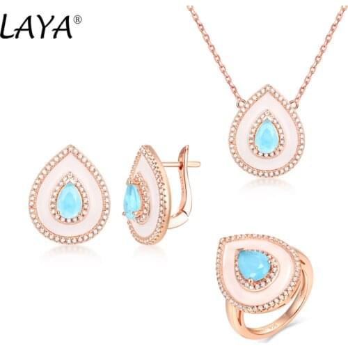 Laya Silver Necklace Earrings Sets For Women 925 Sterling Silver High Quality Zircon Natural Blue Purple Fushion Stone Jewelry