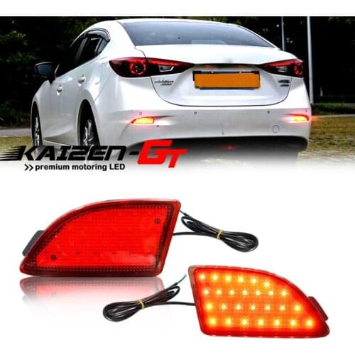 Red LED Rear Bumper Reflector Lights For 2013-up Mazda 3 Axela BM Tail/Brake Light, Rear Fog Light, Sequential Turn Signal Light