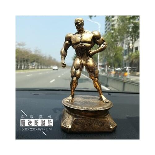 World Cup bodybuilding trophy Fitness muscle male dumbbell Hercules sculpture Gray silver Car interior decoration