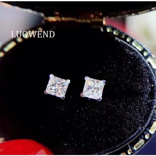 ANI 18K Solid White/Yellow Gold (AU750) Women Engagement Stud Earrings Certified Princess Cut Real Natural Diamond Earring