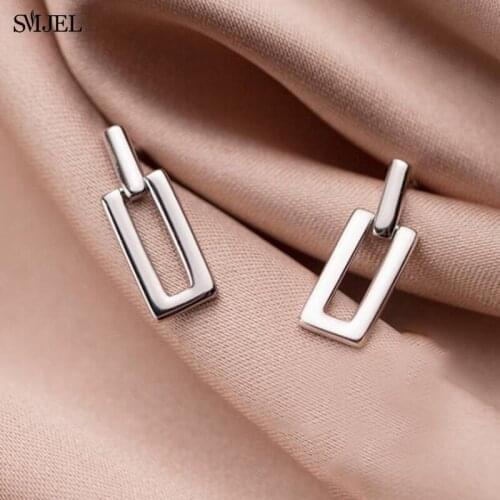 Minimalist Geometric Square Stud Earrings for Women 2020 Real 100% 925 Sterling Silver Jewelry Geometric Valentines Day Gift