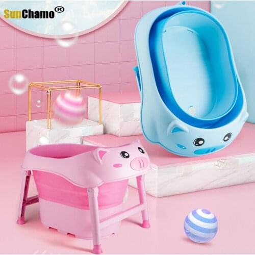 Fashion Piggy Kids Bath Bucket Large Folding Baby Bath Folding Baby Shower Bathtub Cartoon Security Folding Non-Slip Bathtubs