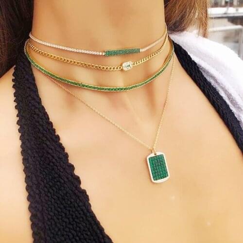New arriveal tennis chain women choker necklace paved colorful or green cz Gold color top quality lady fashion gift nice jewelry