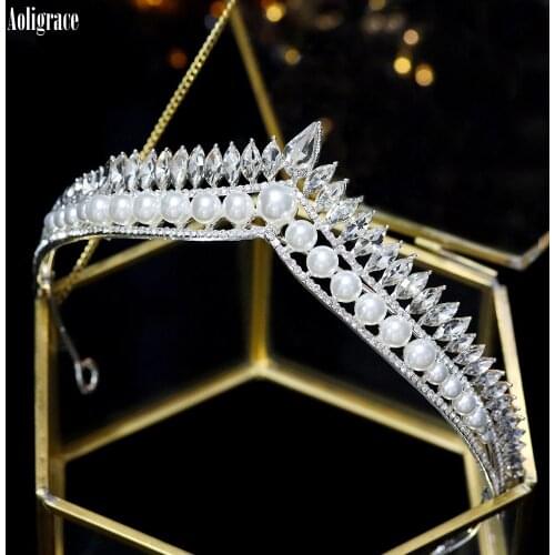 New Arrival Pearls Diadem Queen Crowns Bride Princess Tiaras Wedding Birthday Party Sweet 16 Heapieces Women Hair Accessories