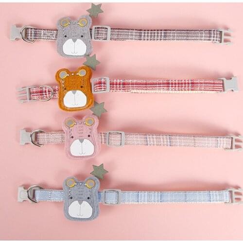 Pet Collar Cartoon Bear Design Wear-resistant Nylon Adjustable Puppy Necklace Cat Collar Daily Life Pet Accessories