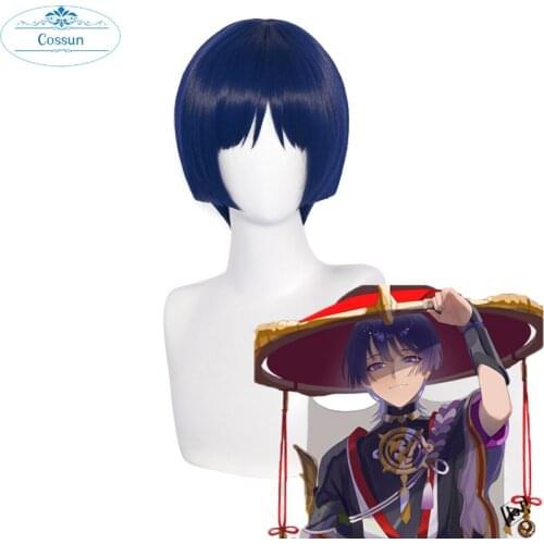 Scaramouche Wig Anime Genshin Impact Cosplay Blue Purple Black Wig Heat Resistant Synthetic Hair Halloween