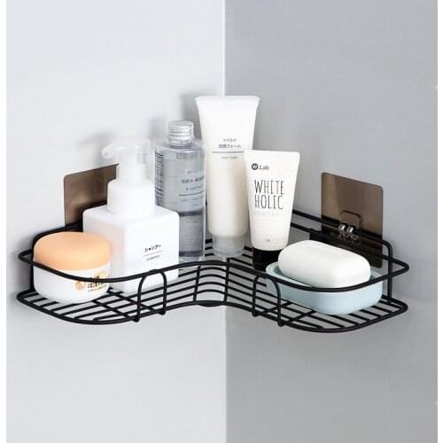 Bathroom kitchen Punch Free Corner Frame Shower Shelf Wrought Iron Shampoo Storage Rack Holder bathroom accessories corner shelf