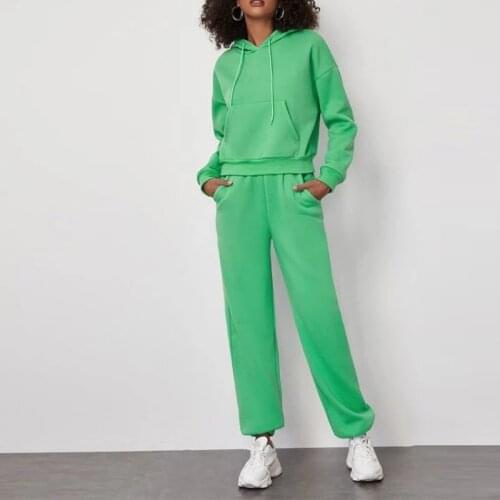 Casual Fleece Two Piece Set Women Autumn Winter Long Sleeve Hoodies Sweatshirt And Jogging Sweatpant Suit Loose Female Tracksuit