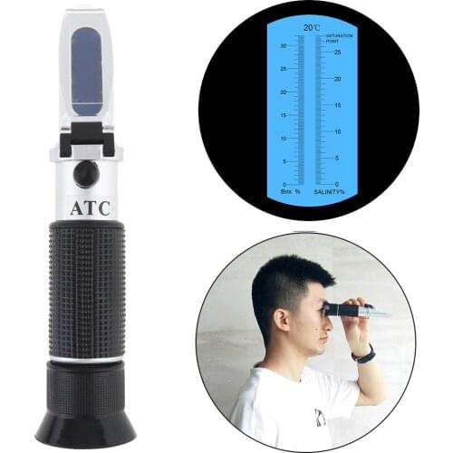 Handheld 2 In 1 0-28% Salinity 0-32%Brix Adjustable Brix Salt Refractometer with Pipette Mini Screw Driver For Manual Focusing