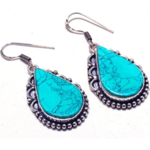Genuine Turquoise Silver Overlay on Copper Earrings , Hand made Women Jewelry Gift , E5454