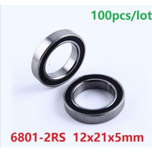 100pcs/lot 6801RS 6801-2RS 6801 RS 2RS ball bearing 12*21*5 Deep Groove Ball Bearing 12x21x5 mm
