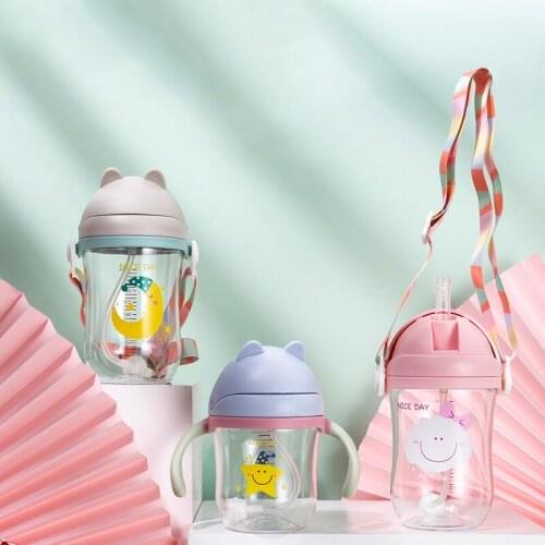 2 Use Feeding Bottle Silicone Baby Breast Water Milk Wide Mouth Caliber Teat Straw Bottle with Handle & Strap for Toddler