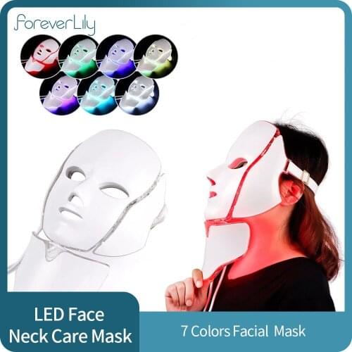 LED Facial Mask Beauty Skin Rejuvenation Photon Light 7 Colors Mask with Neck Therapy Wrinkle Acne Tighten Skin Tool