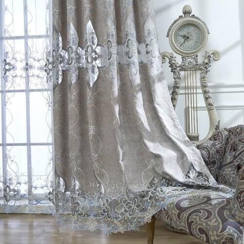 Embroidered European Grey Royal Luxury Curtains for Bedroom Window Curtains for Living Room Elegant Drapes Curtains Tulle