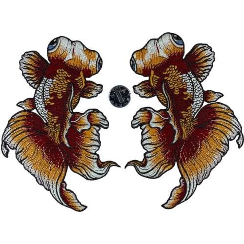 High Quality Goldfish Embroidered Cloth Patch Fish Animal Patch Sew On 3D Sticker Patches for Clothing Applique Embroidery Badge