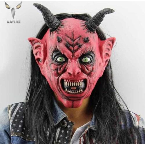 WAYLIKE Halloween Satan Latex Mask Adult Party Costume Mask Horror Carnival Cosplay Party Props