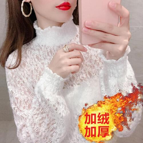 Women Blouse Womens Turtleneck Lace Lantern Sleeve Autumn Winter Sweater Mesh Top Blusas Ropa De Mujer
