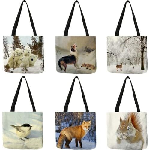 Womens Handbag 2020 Winter Animals Bear Dog Print Tote Bag Casual Shoulder Bags B13154