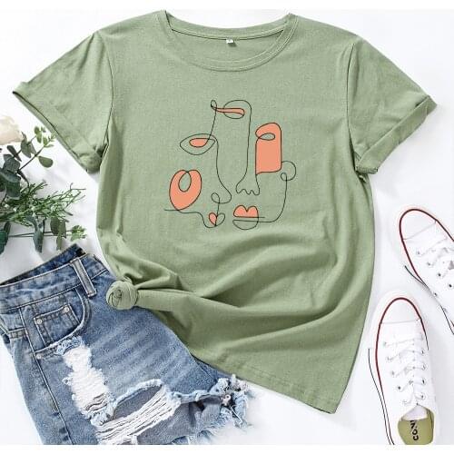 Face Abstract Women Tops Loose Casual Women Fashion Tees Art Casual Vintage Ulzzang Harajuku T-shirt