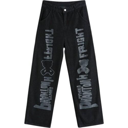 2021 Spring Fall Vintage Jeans Women Denim Long Trousers Cowboy Female Loose Streetwear Letter Print Pants Hip-hop Jeans Woman