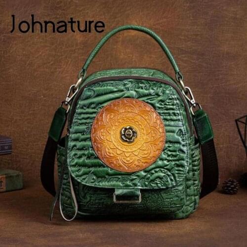 Johnature Genuine Leather Vintage Shoulder Bag Women Backpack 2021 New Multi-purpose Nature Cowhide Large Capacity Backpacks