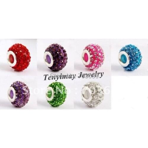 12pcs Big Hole Crystal Pave Beads Fit European Bracelet Free Shipping