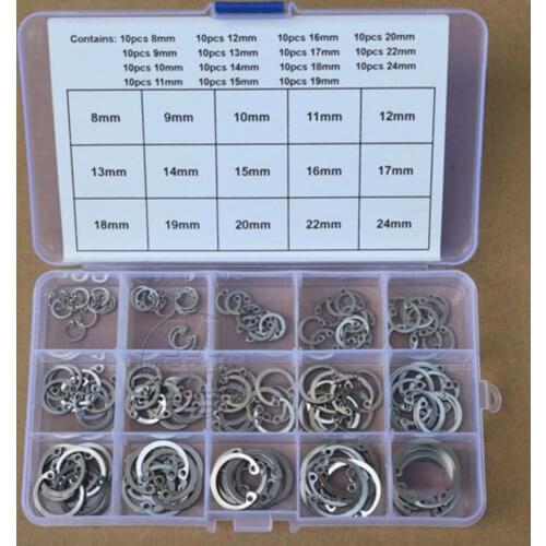 150Pcs 8mm - 24mm Stainless Steel Internal Circlip Retaining Ring Snap Ring Kit