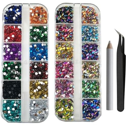 4200pcs/Suit Nail Art Rhinestones Set Horse Eye Flat Back Acrylic Colorful AB Nail Rhinestones Set For Decorations Design