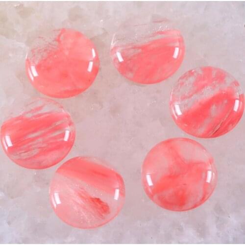 5Pcs 20MM Round Cabochon Stone For Jewelry Making No Hole Flat Back Cabochon Cab Bead Volcano Cherry Quartz Pendant Stone Bead