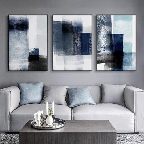 Nordic Abstract Blue Gradient Graffiti Canvas Art Poster and Print Minimalist Canvas Paintings on Wall for Home Decor Picture