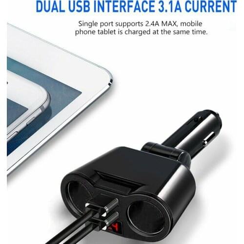 Dual USB Port Car Charger Power Adapter 5V 3.1A 2-Way Car Cigarette Lighter Socket Splitter Adapter with Digital display