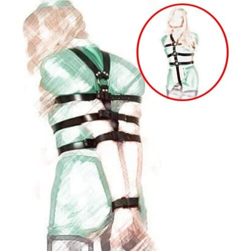 BDSM Behind Back Handcuffs Restraint, Bondage Neck Collar,Exposed Breast Leather Chastity Harness,Sex Toys For Couples