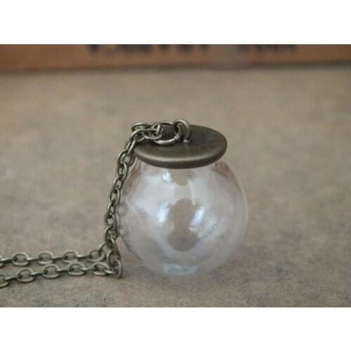 Free ship!! 20x12mm Handmade glass globe round ball with bronze cap, art jewelry pendant,with chain
